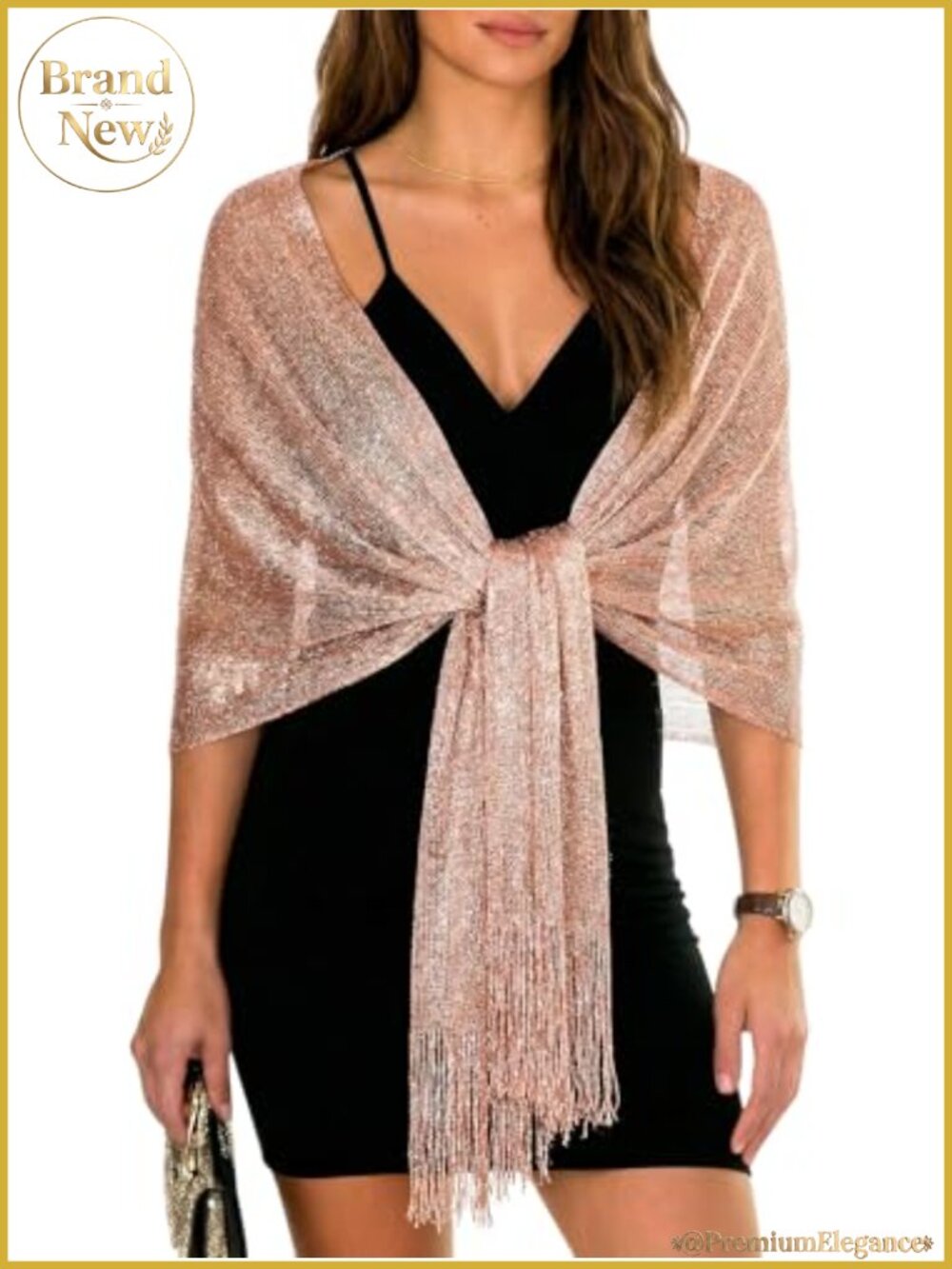Metallic Glitter Sparkling Shawl Wrap Evening Dress Women Formal Fringe